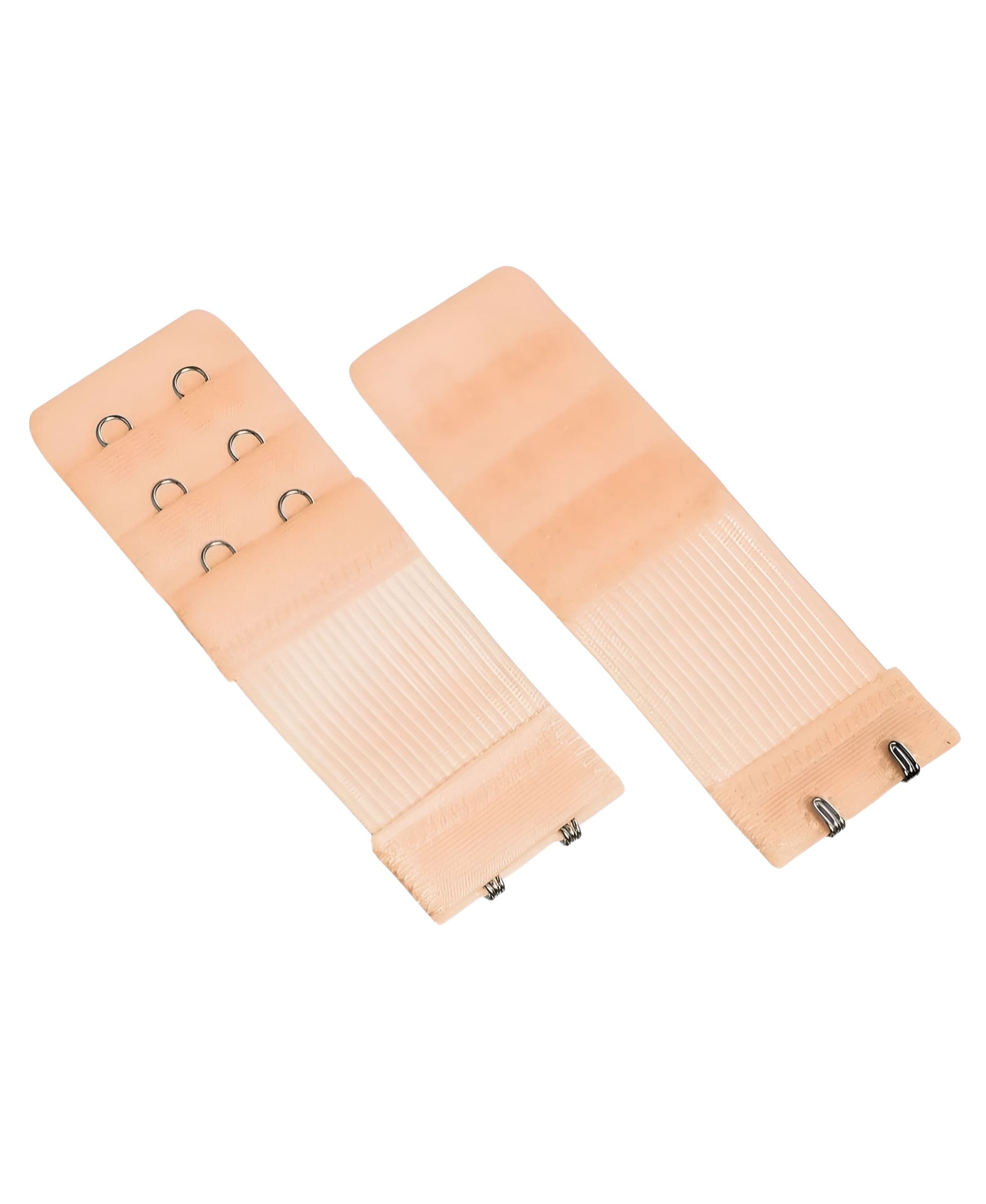 Two beige bra extenders on a white background