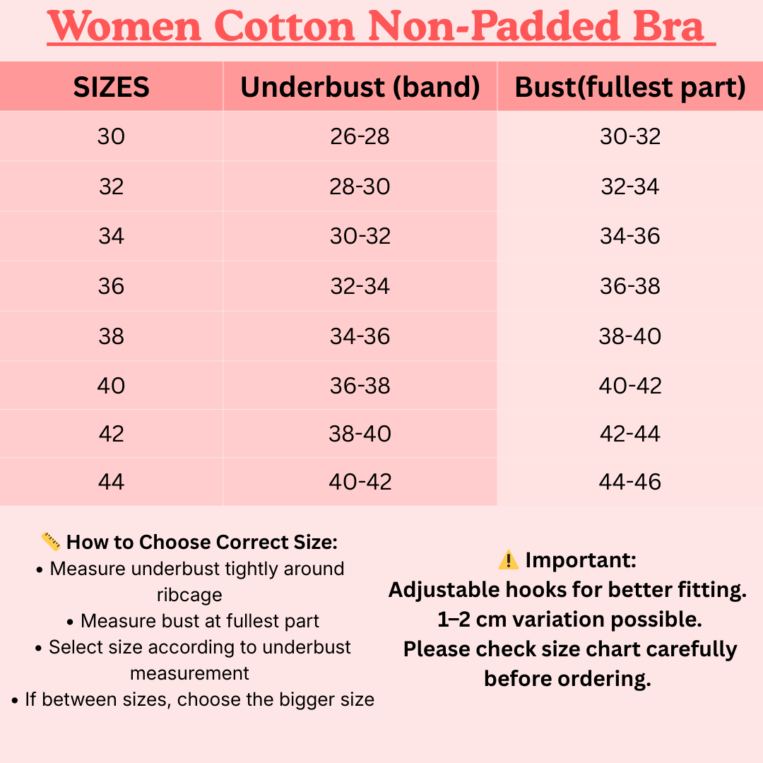 Women’s Cotton Non Padded Bra – Full Coverage & Stretchable Everyday Comfort